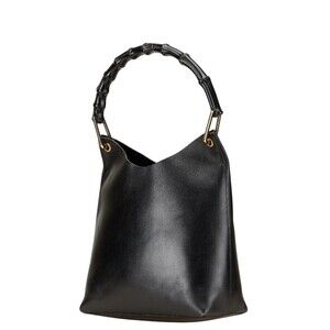 Gucci Bamboo Leather Handle Black 2way Handbag Top